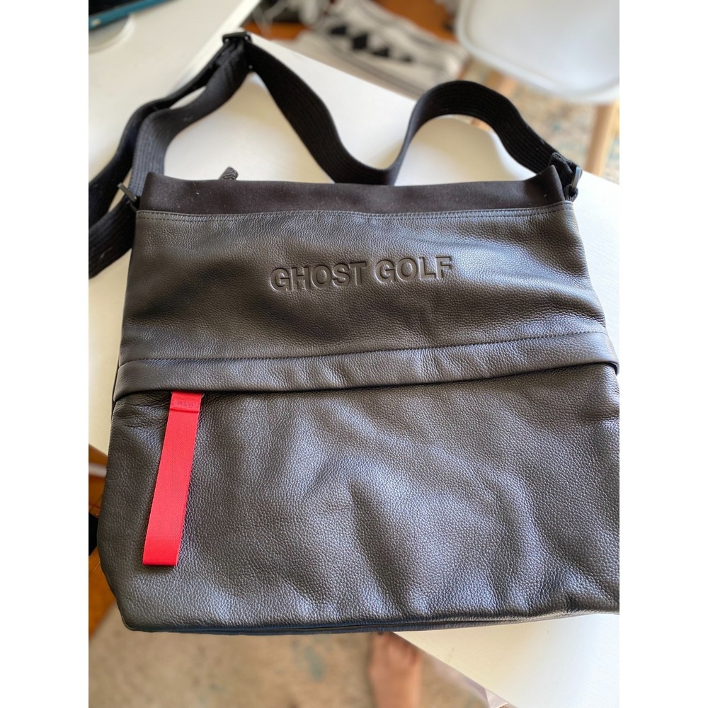 NEW Ghost Golf Black Messenger Bag Mens Genuine Pebble Grain Leather LUXE